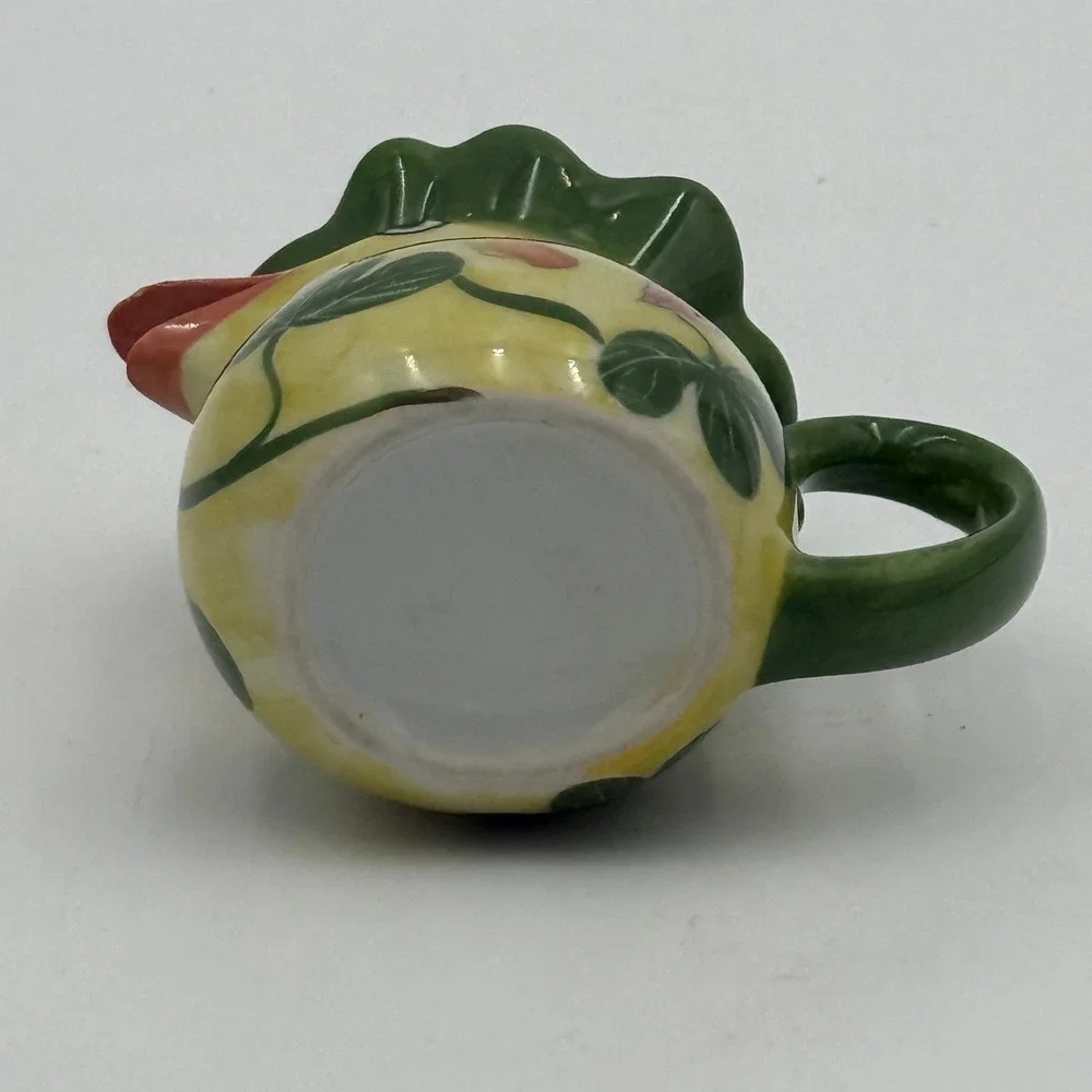 Vtg Ceramic Chicken Creamer Pitcher Yellow Floral Hand Painted Farmhouse 3.5
